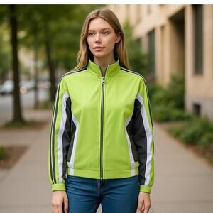 MADE FOR LIFE Lime Green & Gray Lightweight Jacket Coat ~ Women's Size LARGE